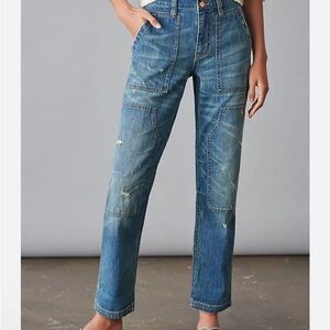 Anthropologie Distressed Blue Straight Leg Jeans